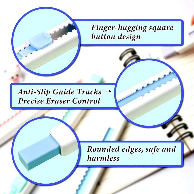 Smilo 10 Pcs Retractable Mechanical Pencil Erasers - Push-Pull Sliding Eraser Pens for Drawing, School & Art, No Mess TPE Erasers for Artists (2 Colors+8 Refills) - Image 2